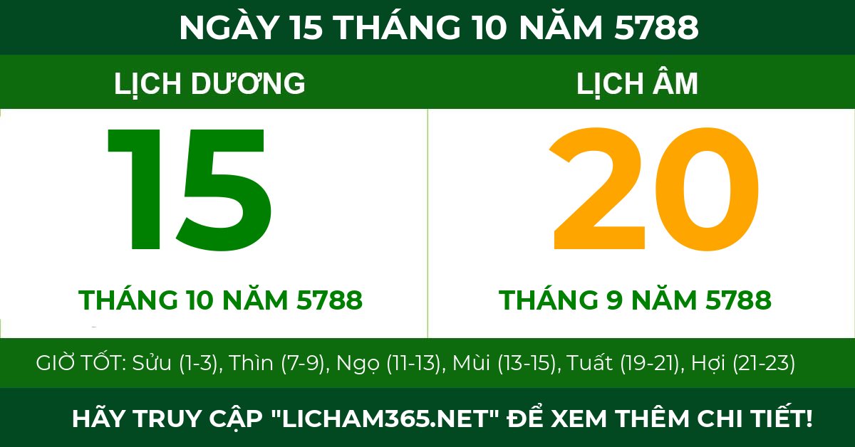 lịch âm ngày 15 tháng 10 năm 5788