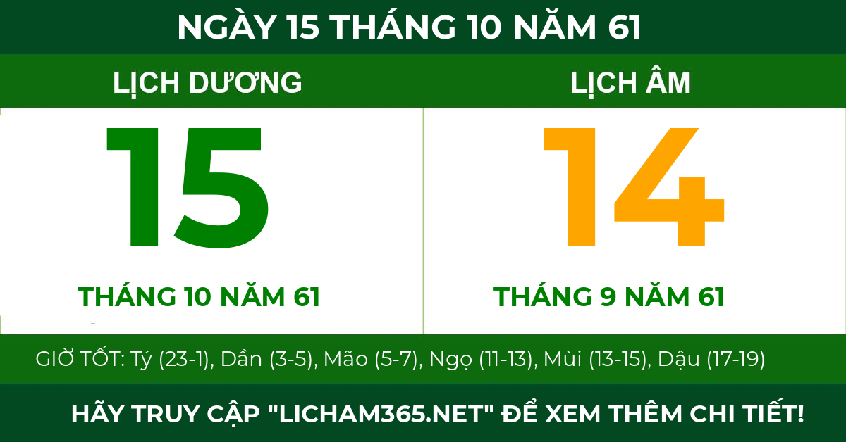 lịch âm ngày 15 tháng 10 năm 61