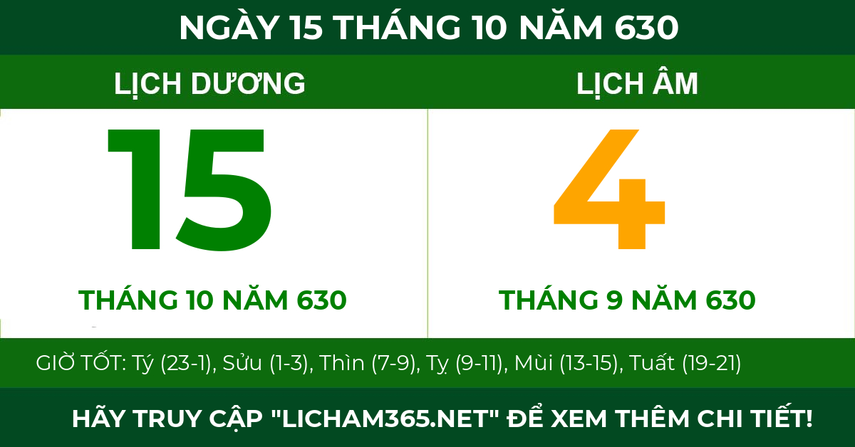 lịch âm ngày 15 tháng 10 năm 630