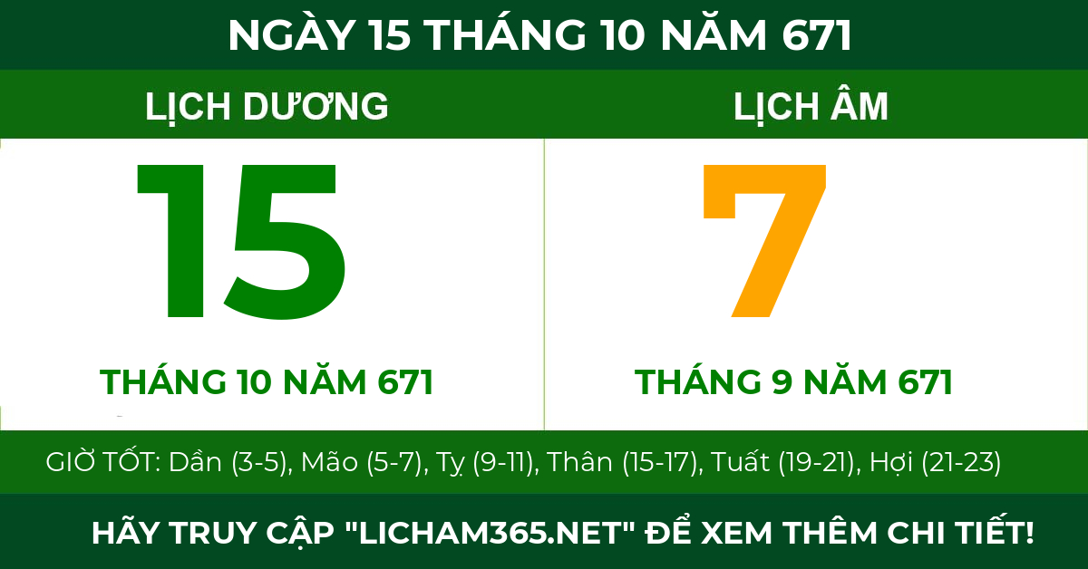 lịch âm ngày 15 tháng 10 năm 671