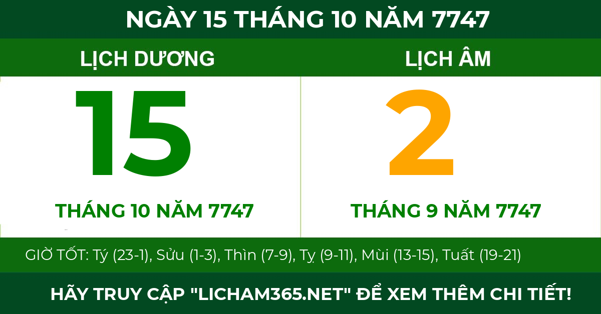 lịch âm ngày 15 tháng 10 năm 7747
