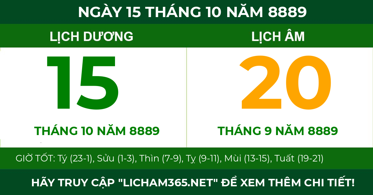 lịch âm ngày 15 tháng 10 năm 8889