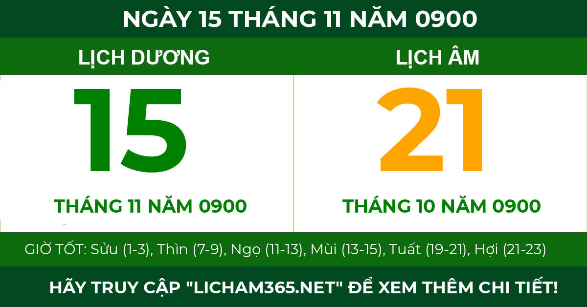 lịch âm ngày 15 tháng 11 năm 0900