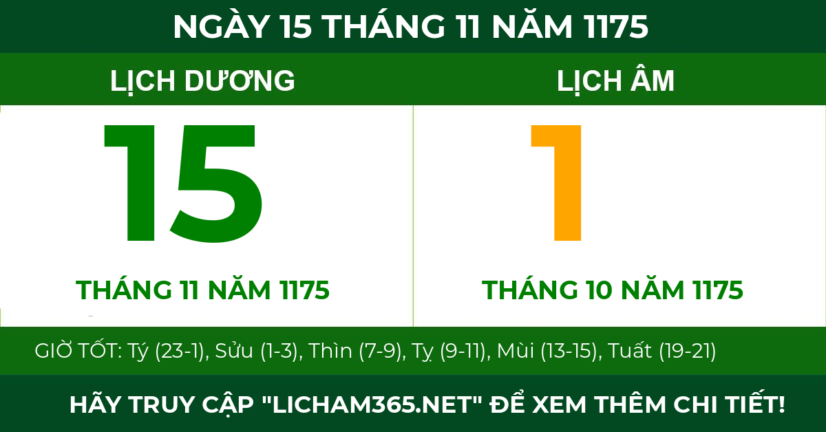 lịch âm ngày 15 tháng 11 năm 1175