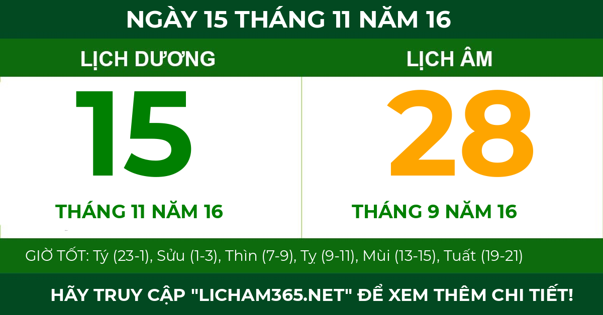 lịch âm ngày 15 tháng 11 năm 16