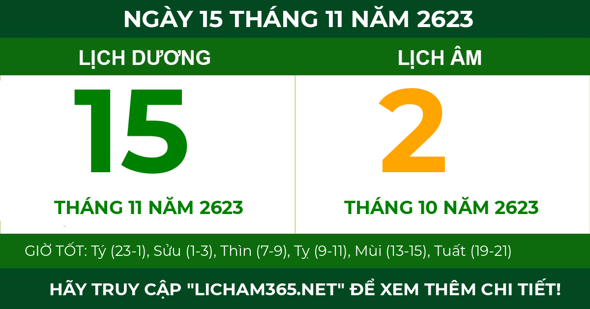 lịch âm ngày 15 tháng 11 năm 2623
