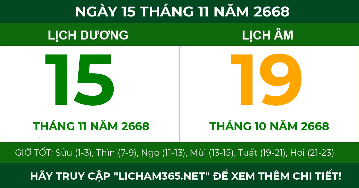 lịch âm ngày 15 tháng 11 năm 2668