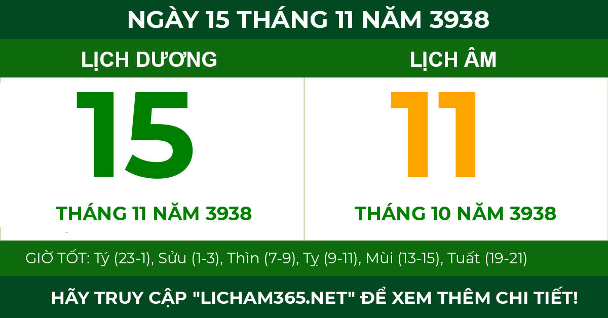 lịch âm ngày 15 tháng 11 năm 3938