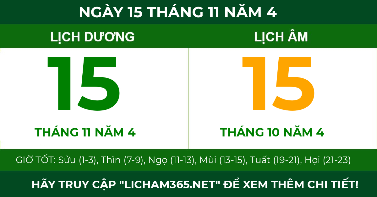 lịch âm ngày 15 tháng 11 năm 4