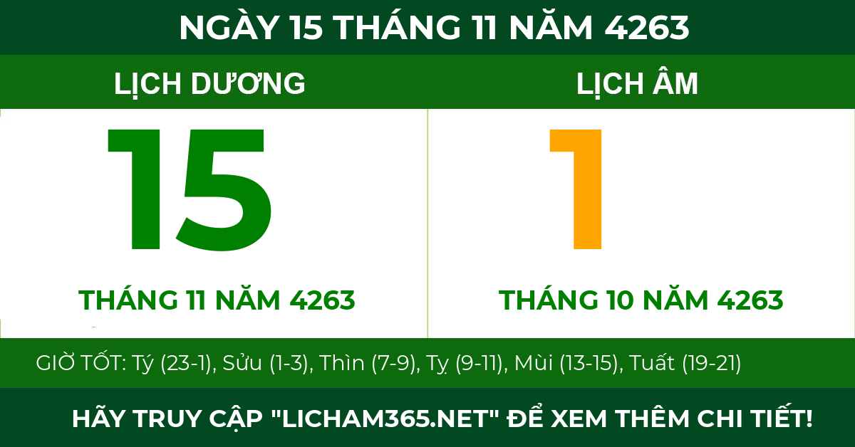 lịch âm ngày 15 tháng 11 năm 4263