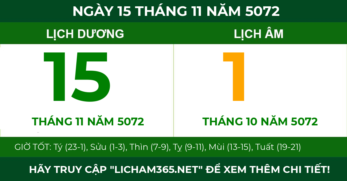 lịch âm ngày 15 tháng 11 năm 5072