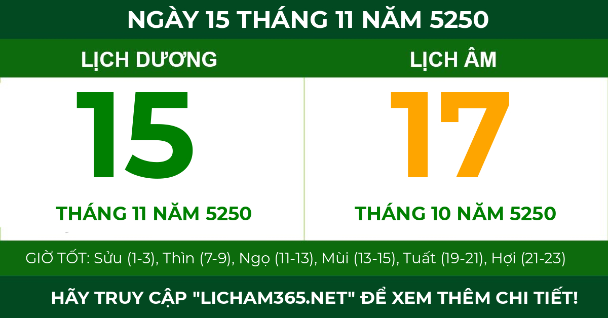 lịch âm ngày 15 tháng 11 năm 5250