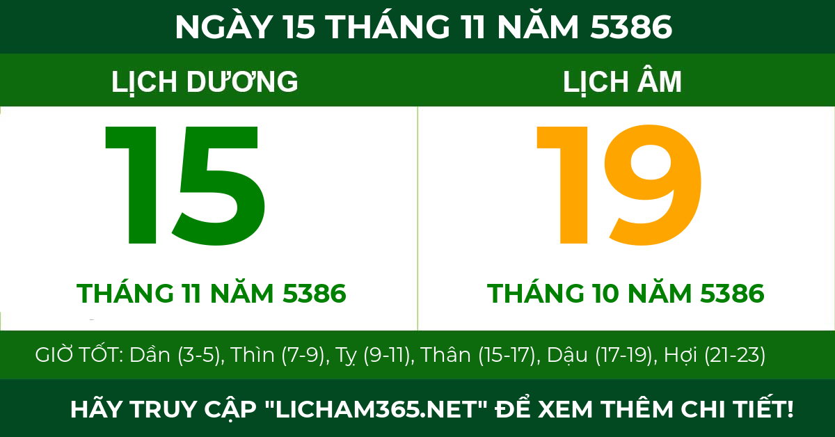 lịch âm ngày 15 tháng 11 năm 5386