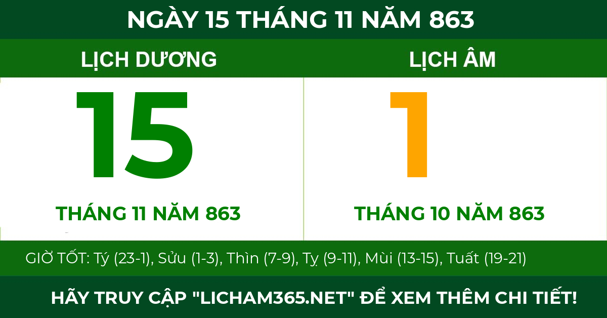 lịch âm ngày 15 tháng 11 năm 863