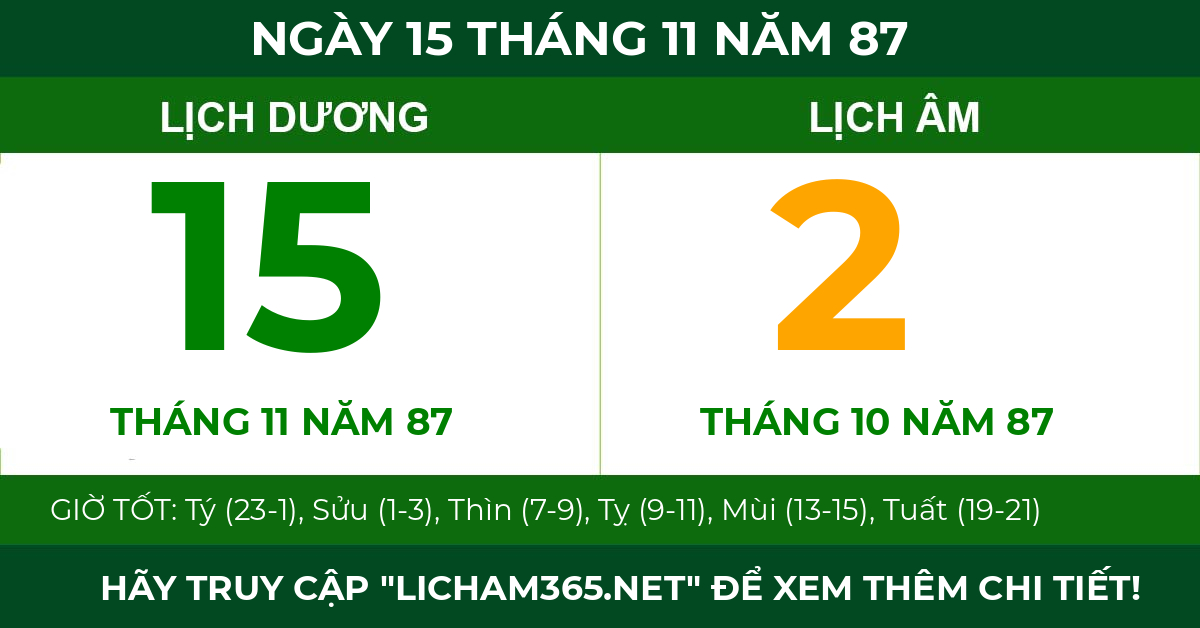 lịch âm ngày 15 tháng 11 năm 87