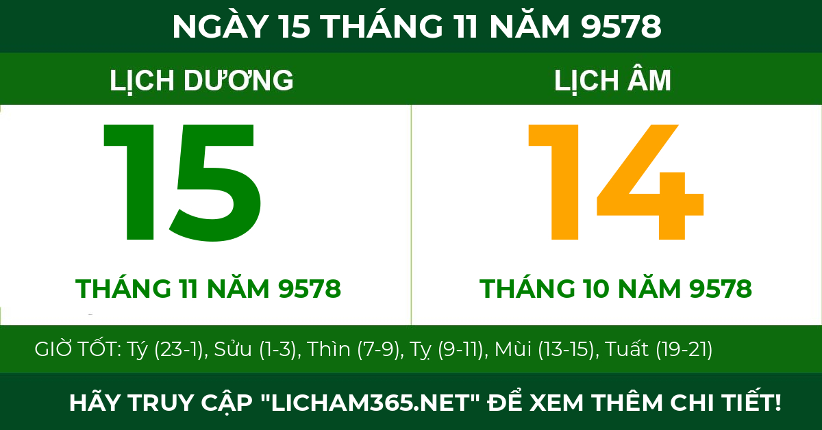 lịch âm ngày 15 tháng 11 năm 9578