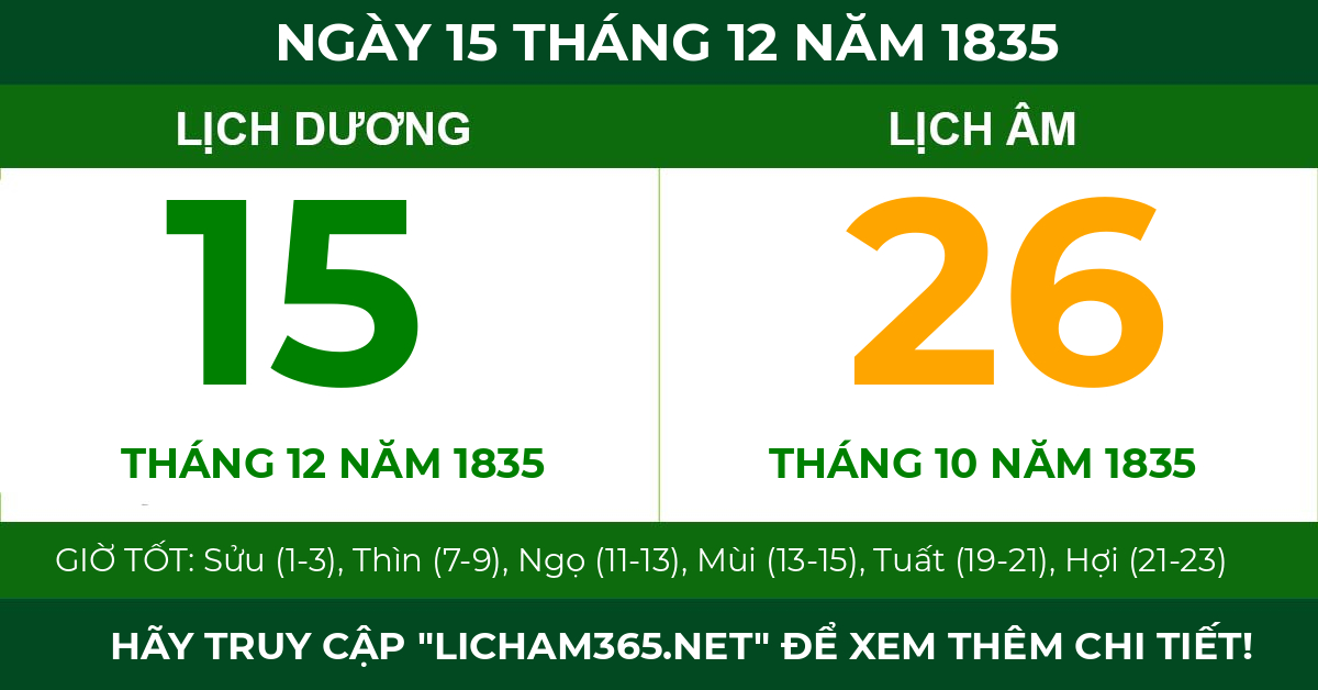 lịch âm ngày 15 tháng 12 năm 1835