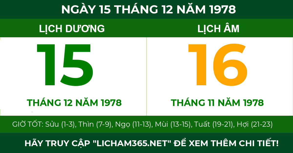 lịch âm ngày 15 tháng 12 năm 1978