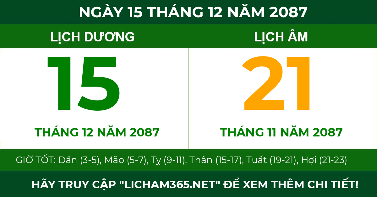 lịch âm ngày 15 tháng 12 năm 2087