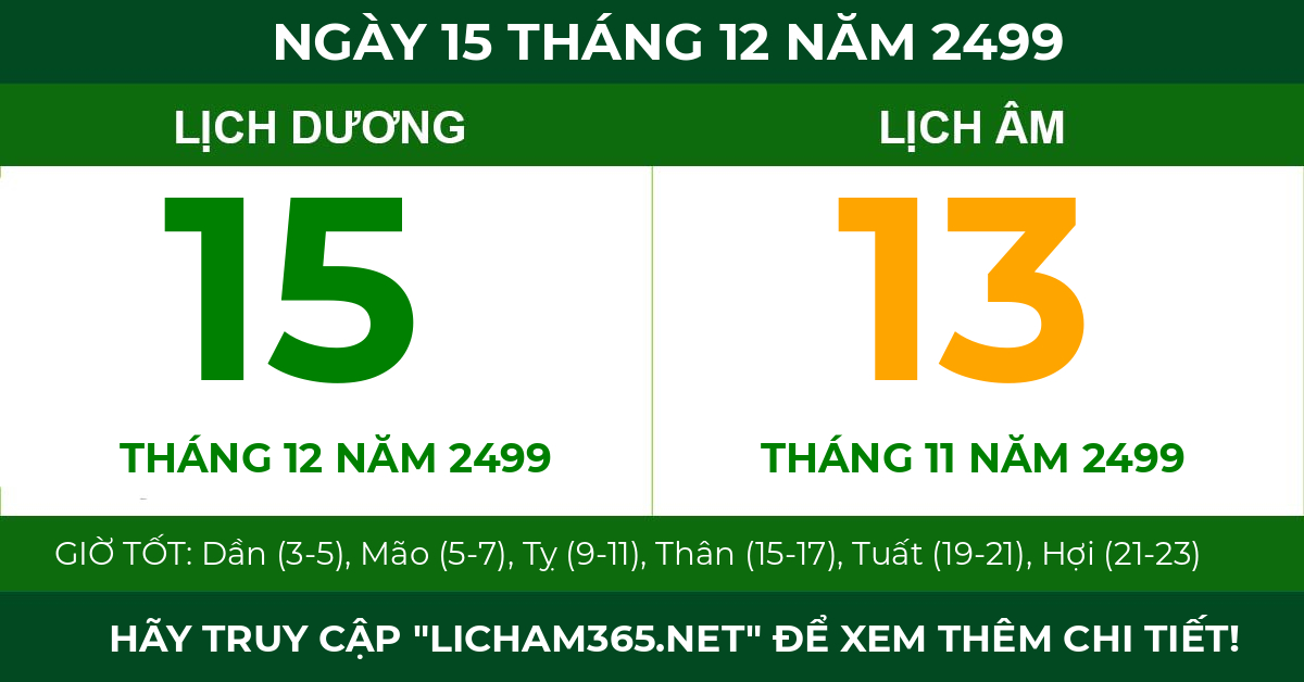 lịch âm ngày 15 tháng 12 năm 2499