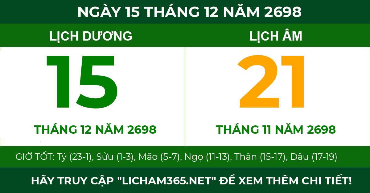 lịch âm ngày 15 tháng 12 năm 2698