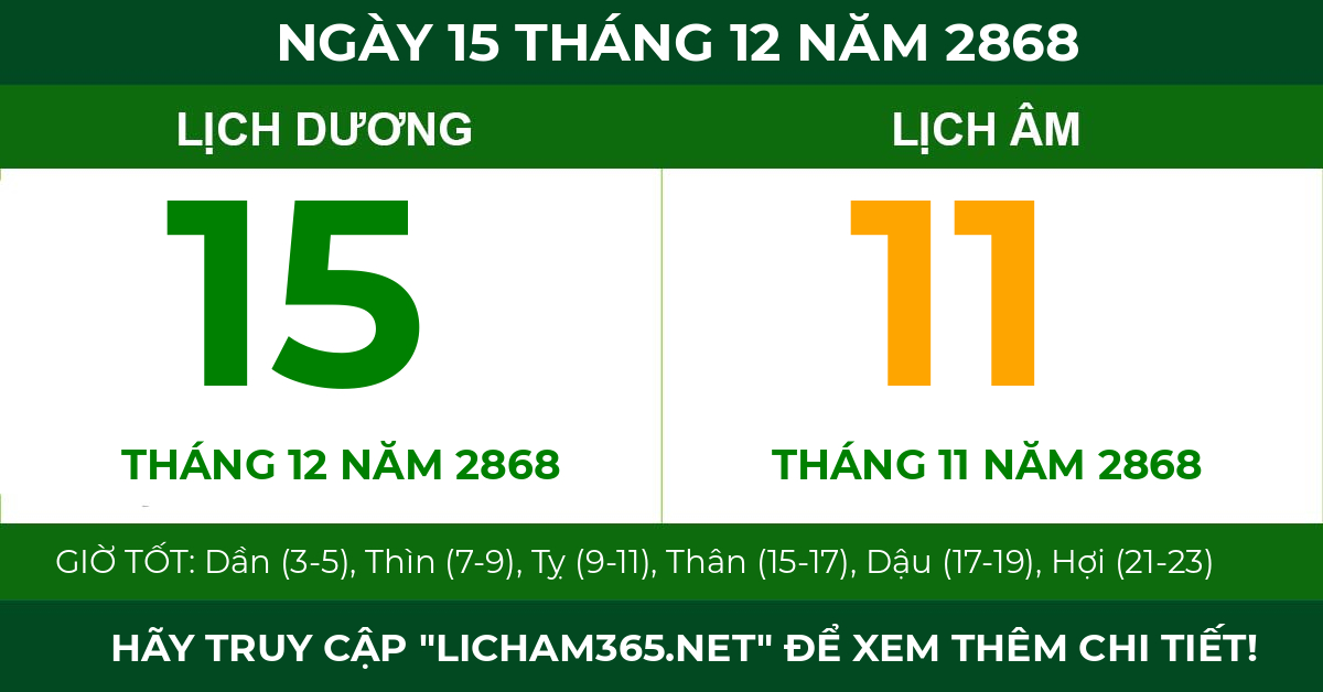 lịch âm ngày 15 tháng 12 năm 2868