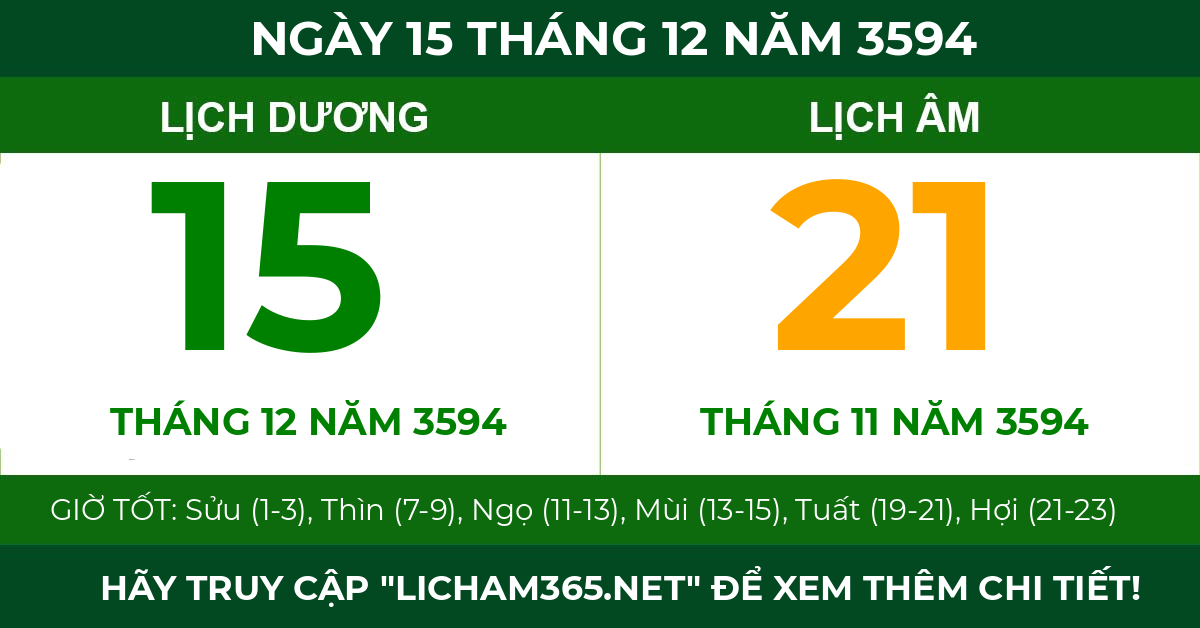 lịch âm ngày 15 tháng 12 năm 3594