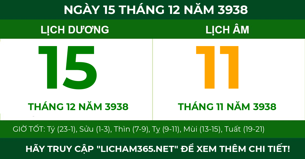 lịch âm ngày 15 tháng 12 năm 3938