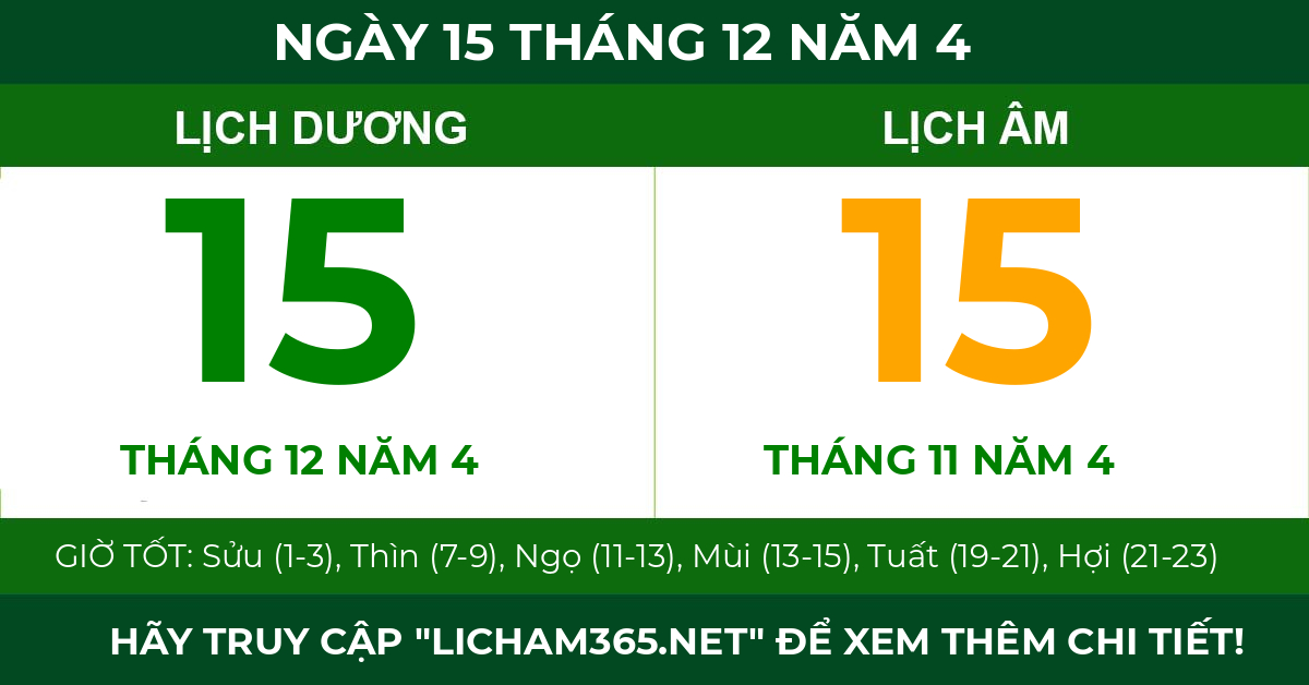 lịch âm ngày 15 tháng 12 năm 4