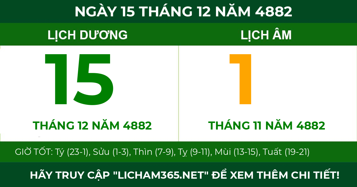 lịch âm ngày 15 tháng 12 năm 4882
