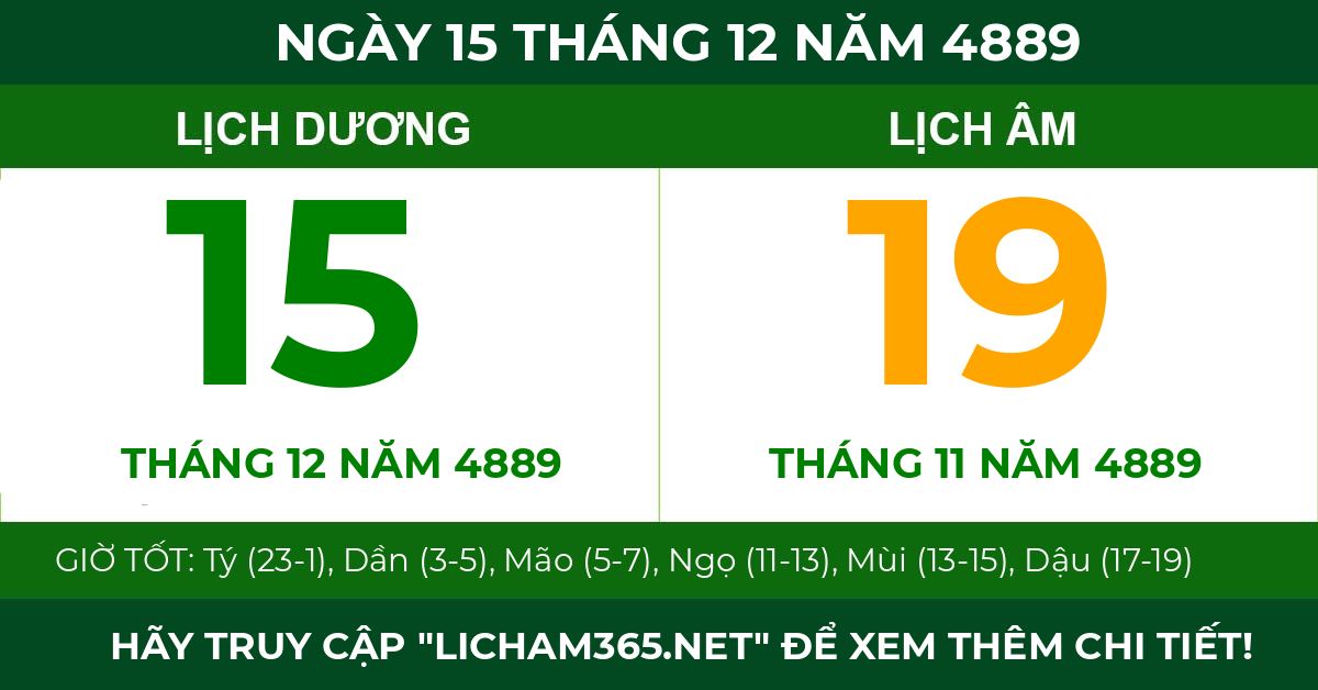 lịch âm ngày 15 tháng 12 năm 4889
