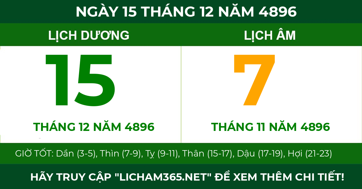 lịch âm ngày 15 tháng 12 năm 4896