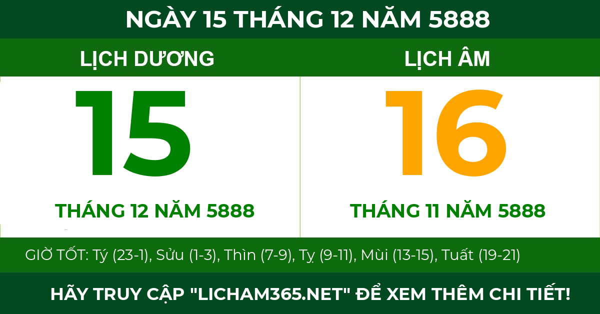 lịch âm ngày 15 tháng 12 năm 5888