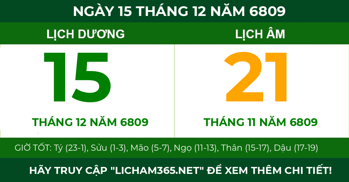 lịch âm ngày 15 tháng 12 năm 6809
