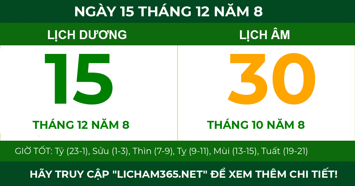 lịch âm ngày 15 tháng 12 năm 8