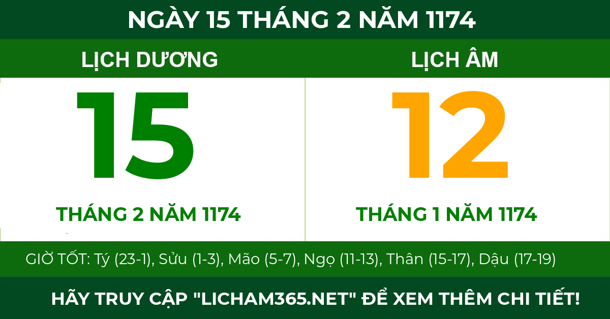 lịch âm ngày 15 tháng 2 năm 1174