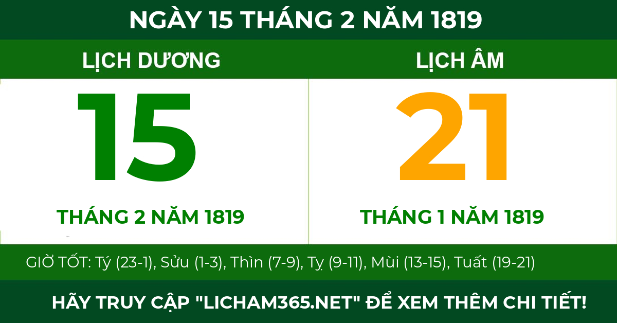 lịch âm ngày 15 tháng 2 năm 1819
