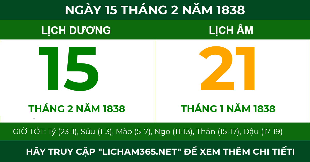 lịch âm ngày 15 tháng 2 năm 1838