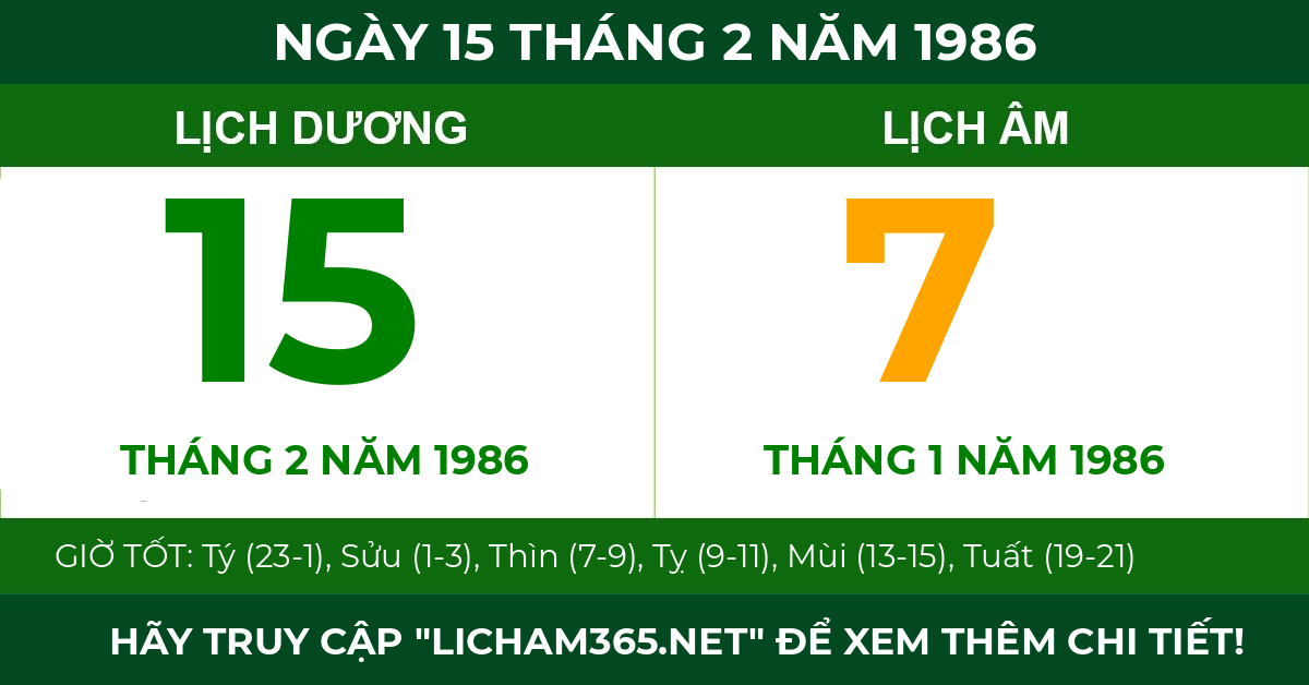 lịch âm ngày 15 tháng 2 năm 1986