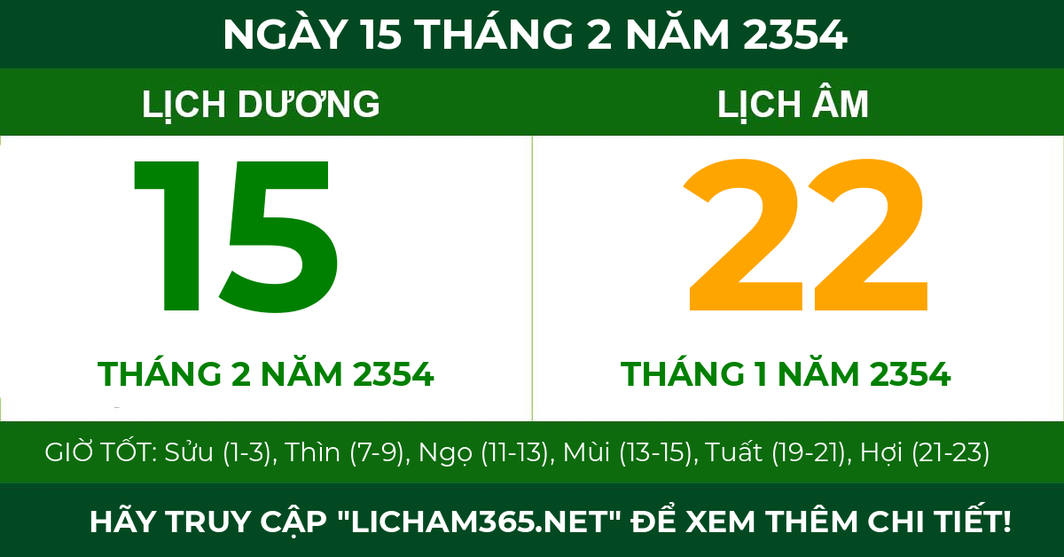 lịch âm ngày 15 tháng 2 năm 2354
