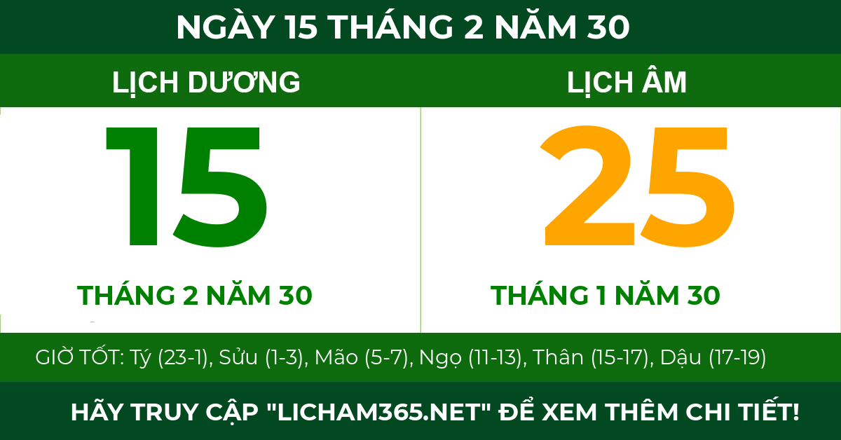 lịch âm ngày 15 tháng 2 năm 30