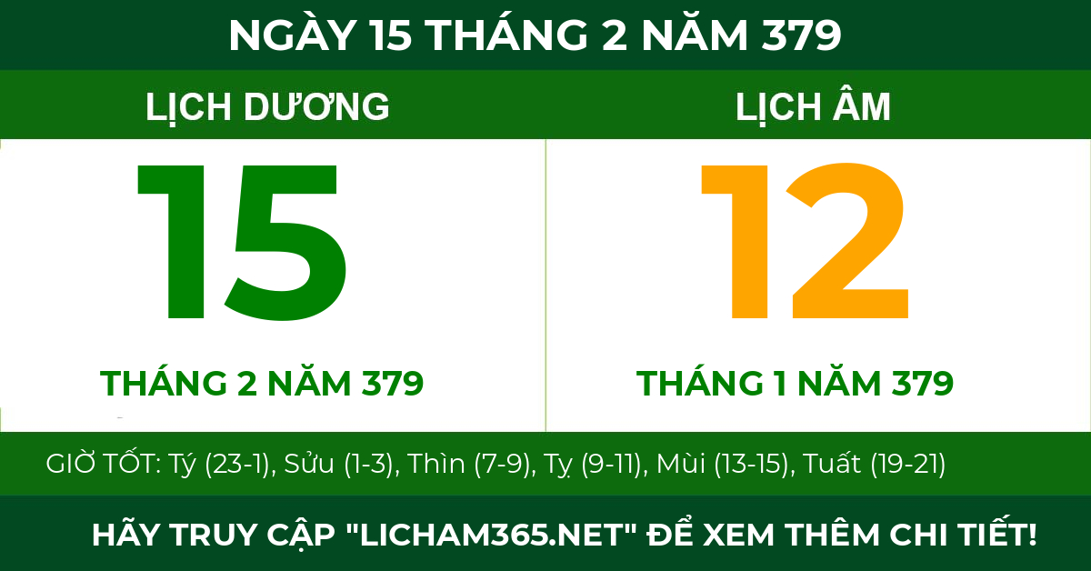 lịch âm ngày 15 tháng 2 năm 379