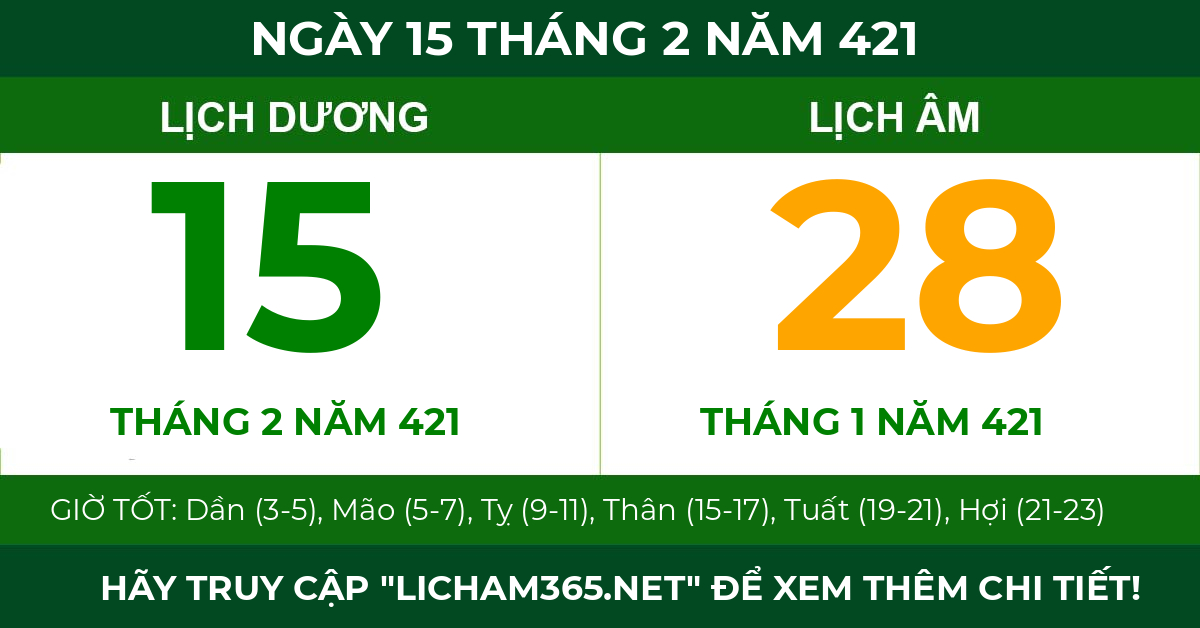lịch âm ngày 15 tháng 2 năm 421