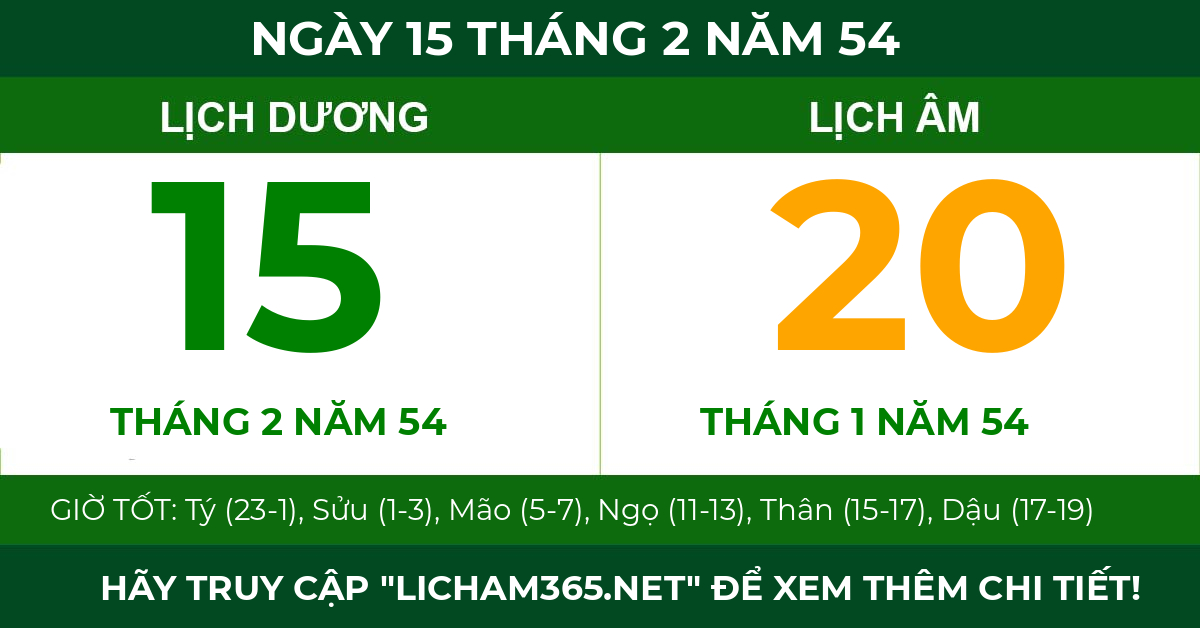 lịch âm ngày 15 tháng 2 năm 54