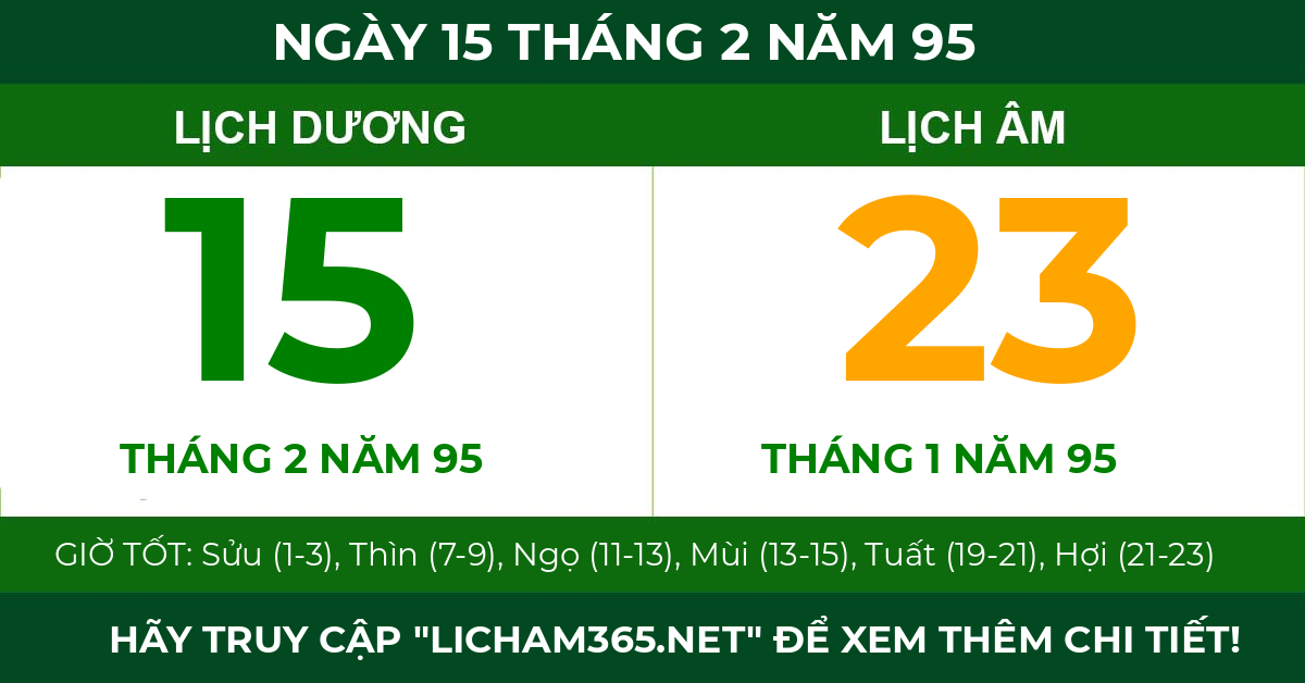 lịch âm ngày 15 tháng 2 năm 95