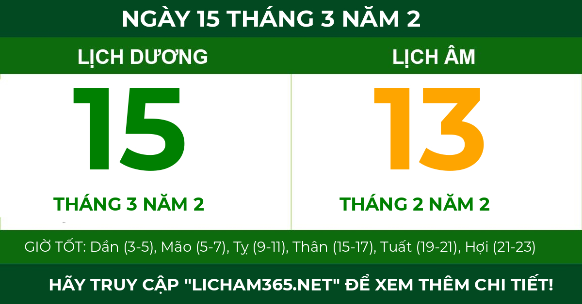 lịch âm ngày 15 tháng 3 năm 2