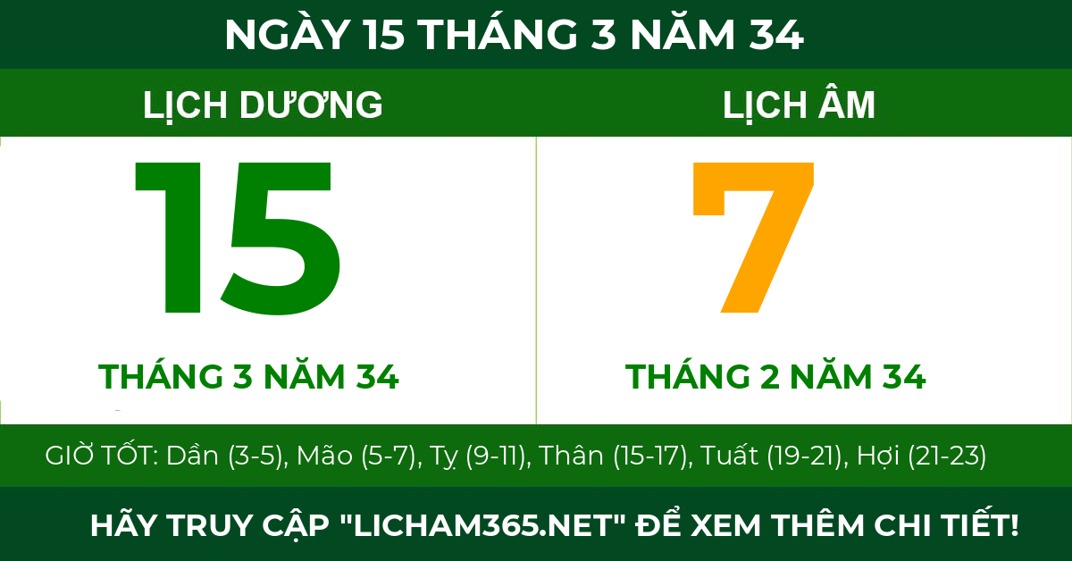 lịch âm ngày 15 tháng 3 năm 34