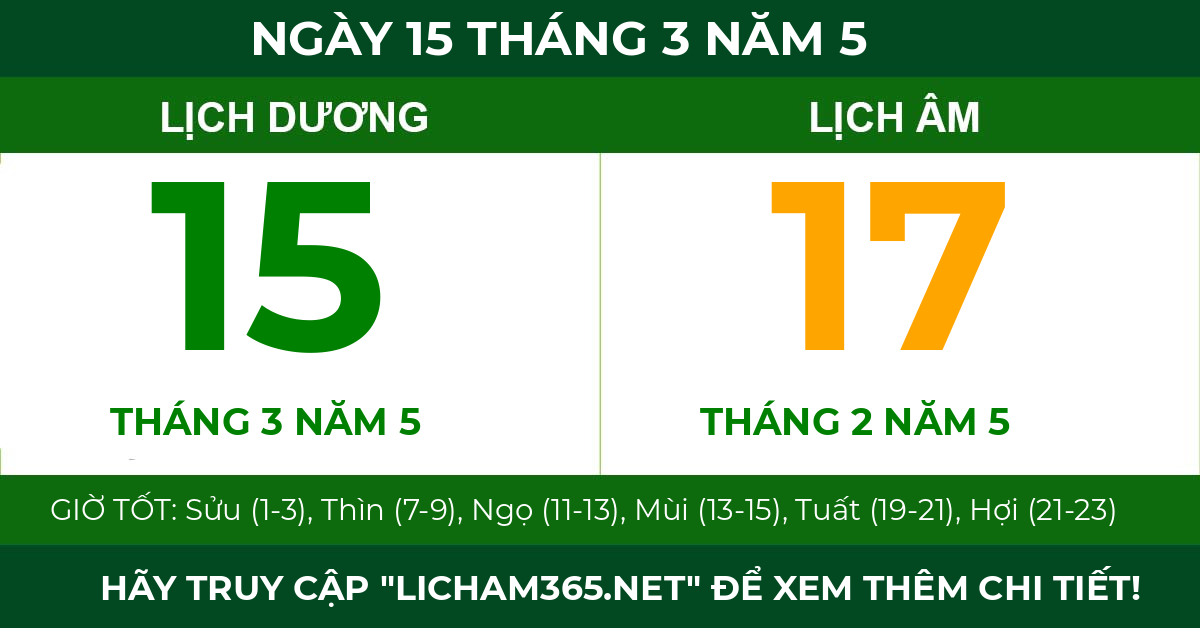 lịch âm ngày 15 tháng 3 năm 5