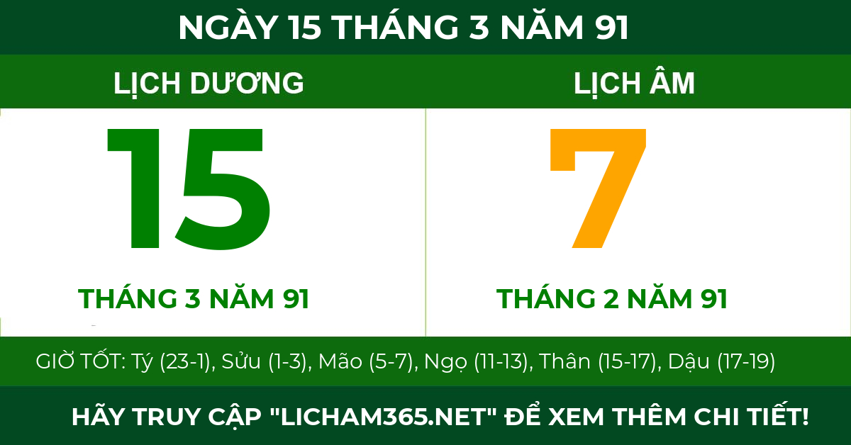 lịch âm ngày 15 tháng 3 năm 91