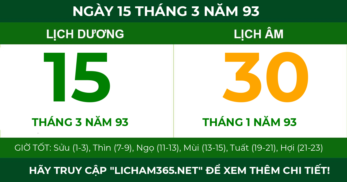 lịch âm ngày 15 tháng 3 năm 93